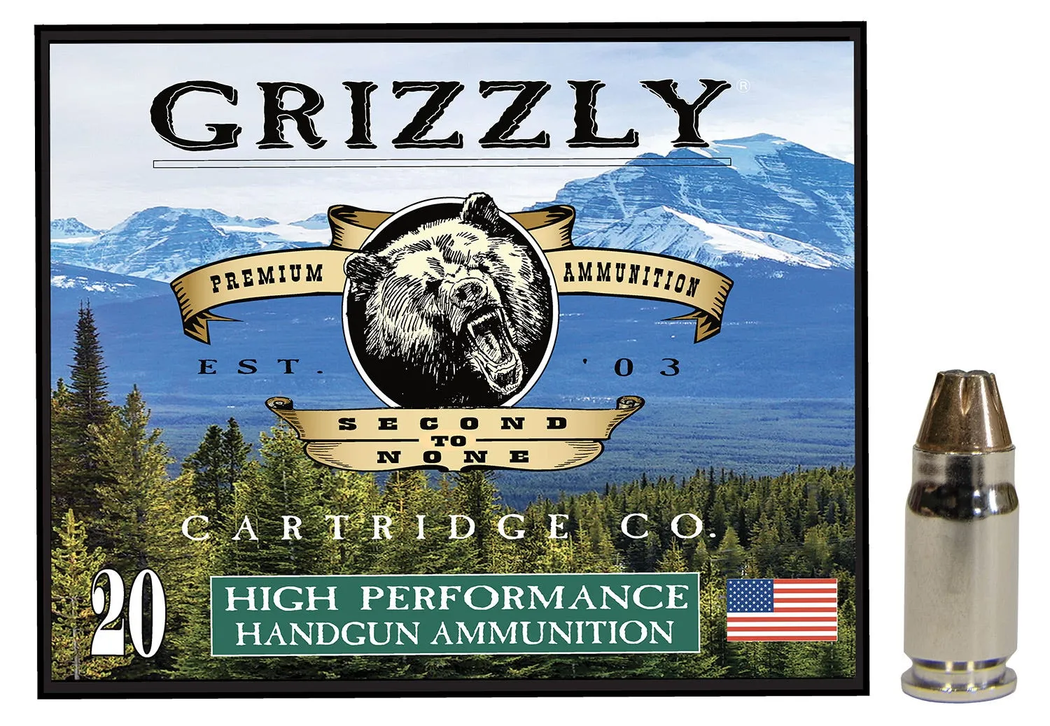 Grizzly Handgun Ammunition .357 Sig 90 Grain 20-Rounds JHP