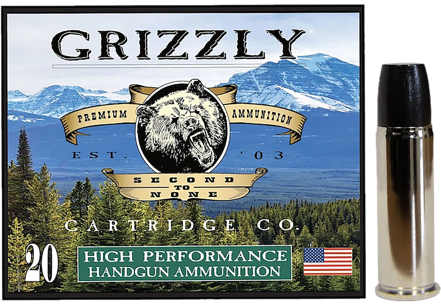 Grizzly Handgun Ammunition .44 Mag +P+ 355 Grain 20-Rounds WLNGC