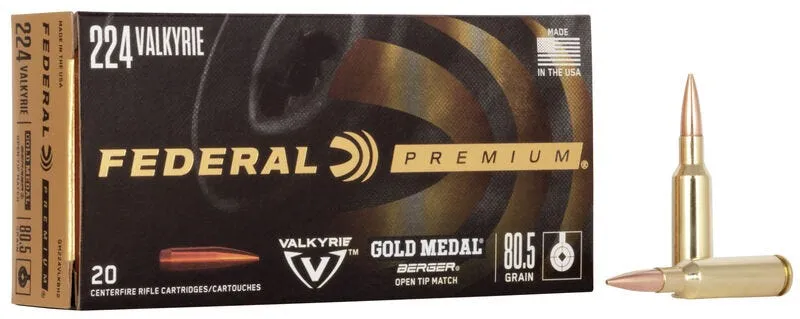 Federal Gold Medal 224 Valkyrie 80.5 Grain Berger Boat Tail Target 20 Round Box