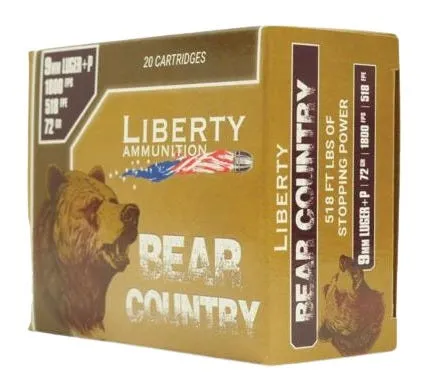 Liberty Ammunition Bear Country 9mm +P 72 Grain 20-Rounds Solid