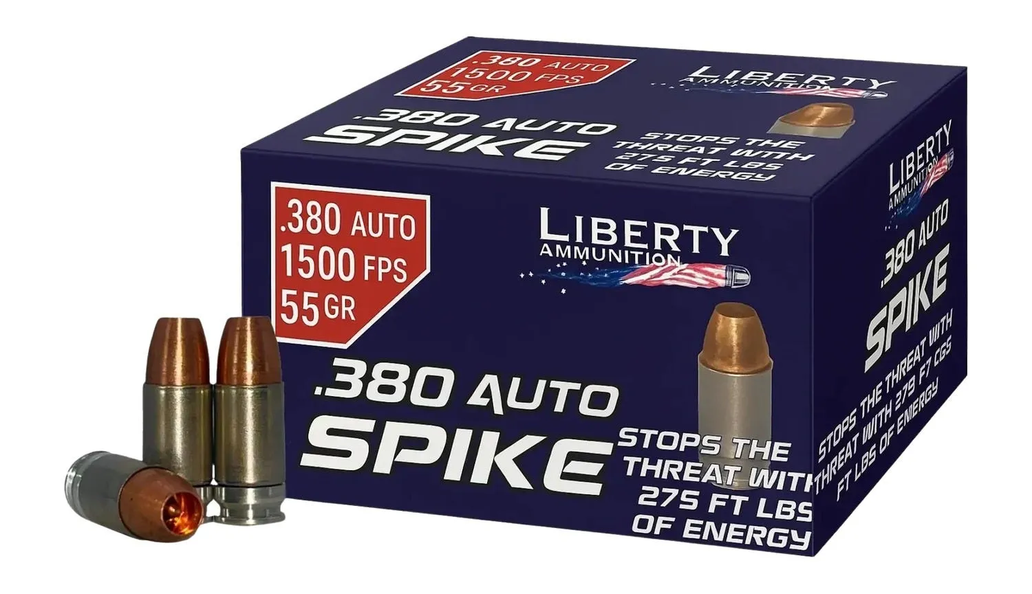 Liberty Ammunition SPIKE 2.0 Nickel Plated Brass .380 ACP 55 Grain 20-Rounds SHP