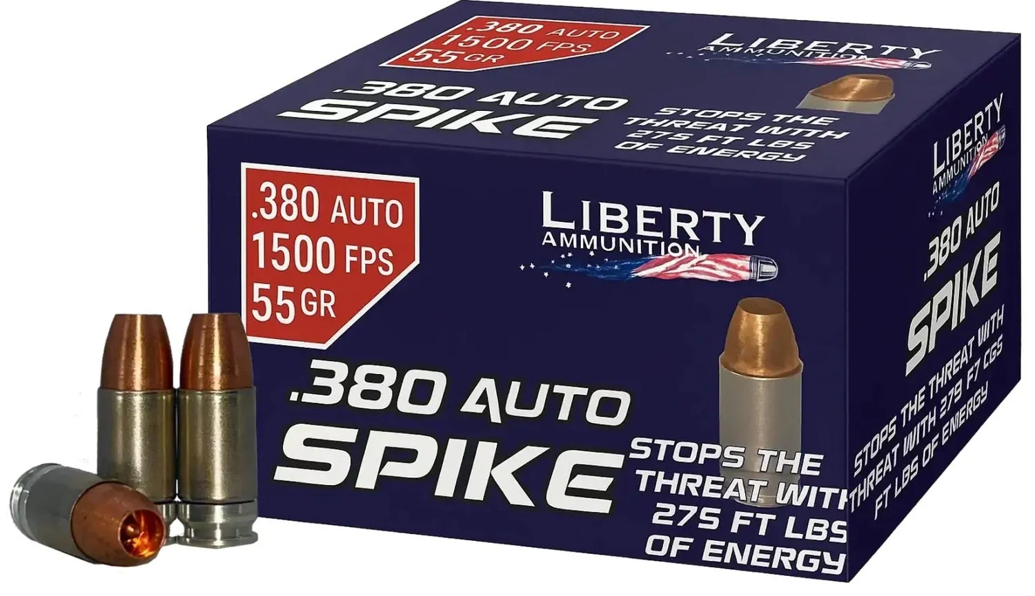 Liberty Ammunition Spike Nickel Plated Brass .380 ACP 55 Grain 20-Rounds SHP
