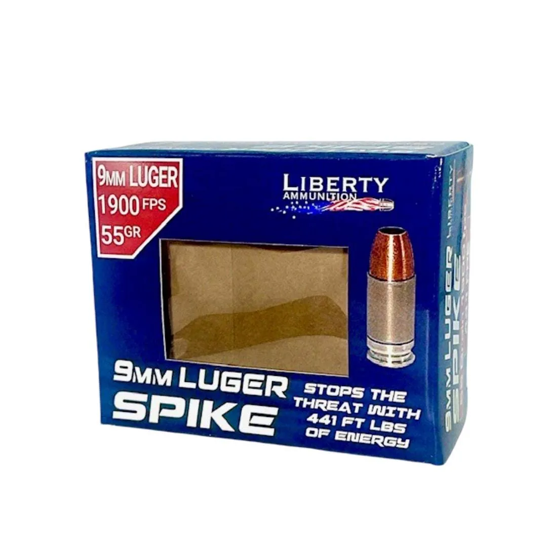 Liberty Ammunition Spike Nickel Plated Brass 9mm 55 Grain 20-Rounds OCHP
