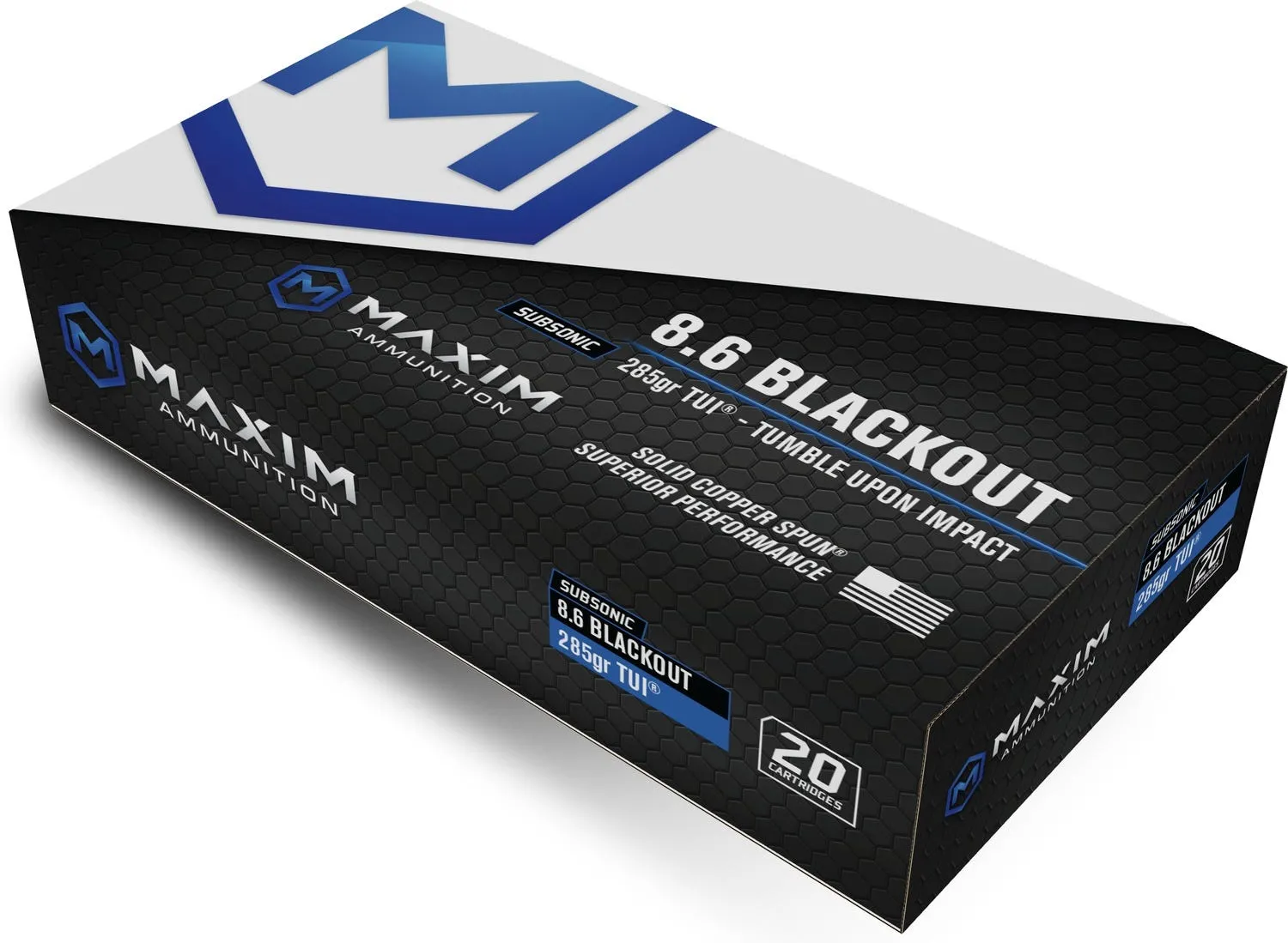 Maxim Defense Industries SBA Short Barrel Ammunition 8.6 Blackout 285 Grain 20-Rounds Solid Copper Spun
