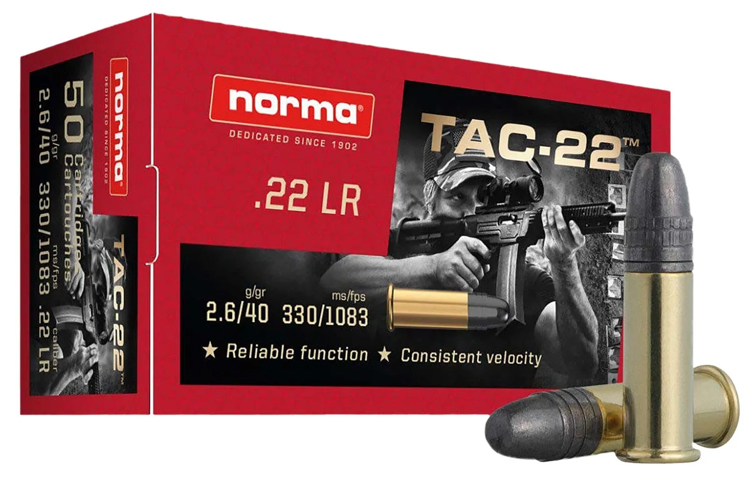 Norma Tac-22 Brass .22 LR 40 Grain 50-Rounds LRN