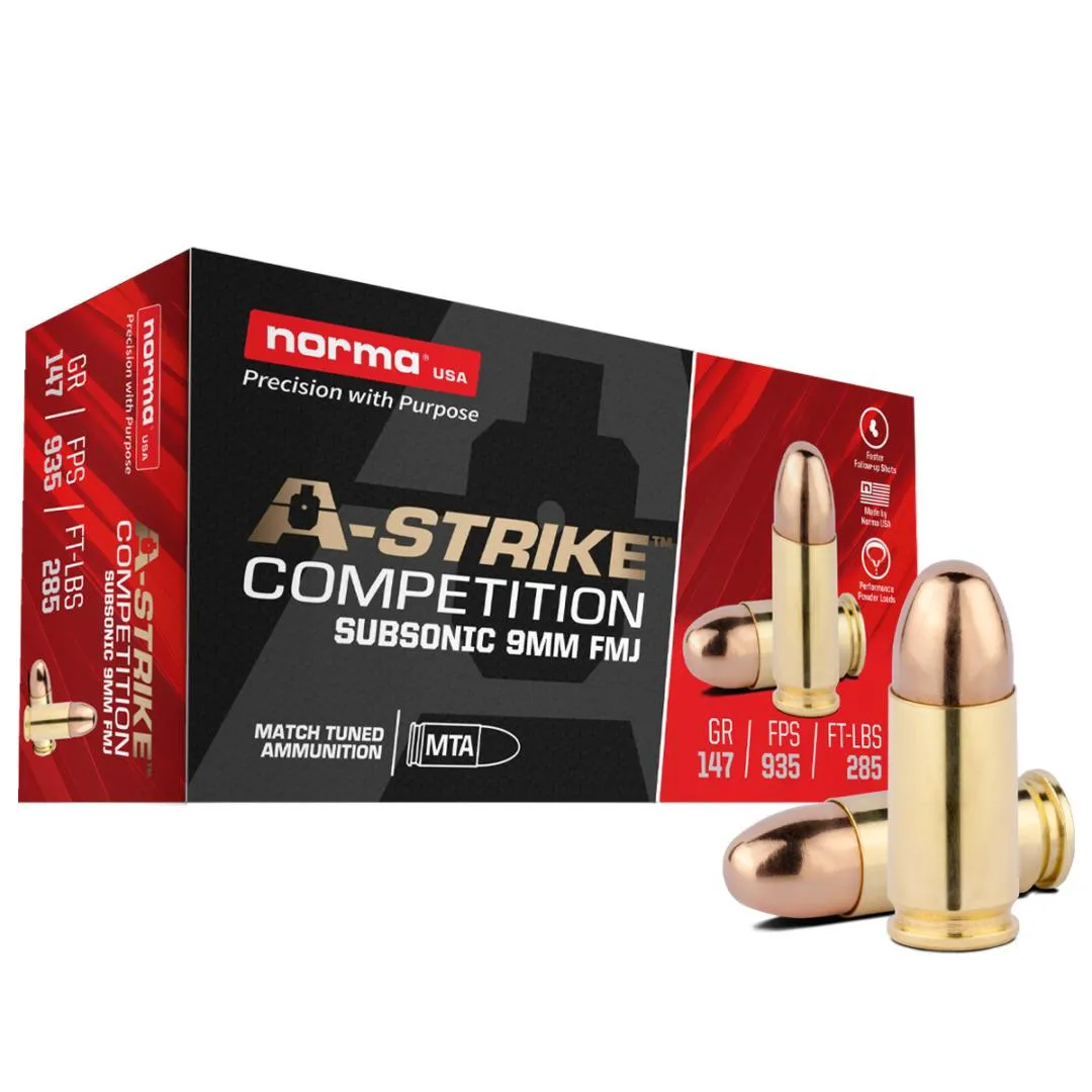 Norma A-Strike Subsonic 9mm 147 Grain 50-Rounds FMJ