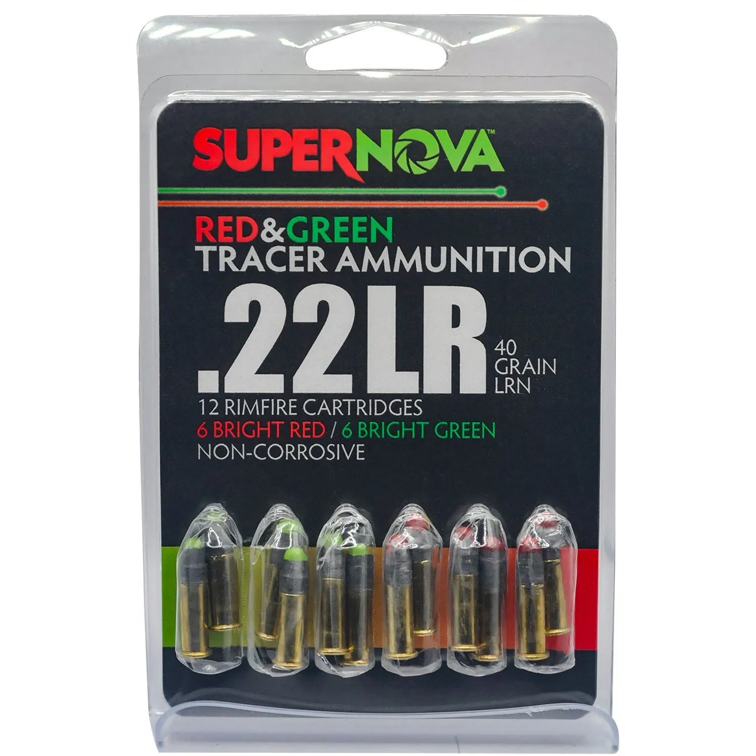 Supernova Rimfire Ammunition Green/Red Tracer .22 LR 40 Grain 12-Rounds LRN