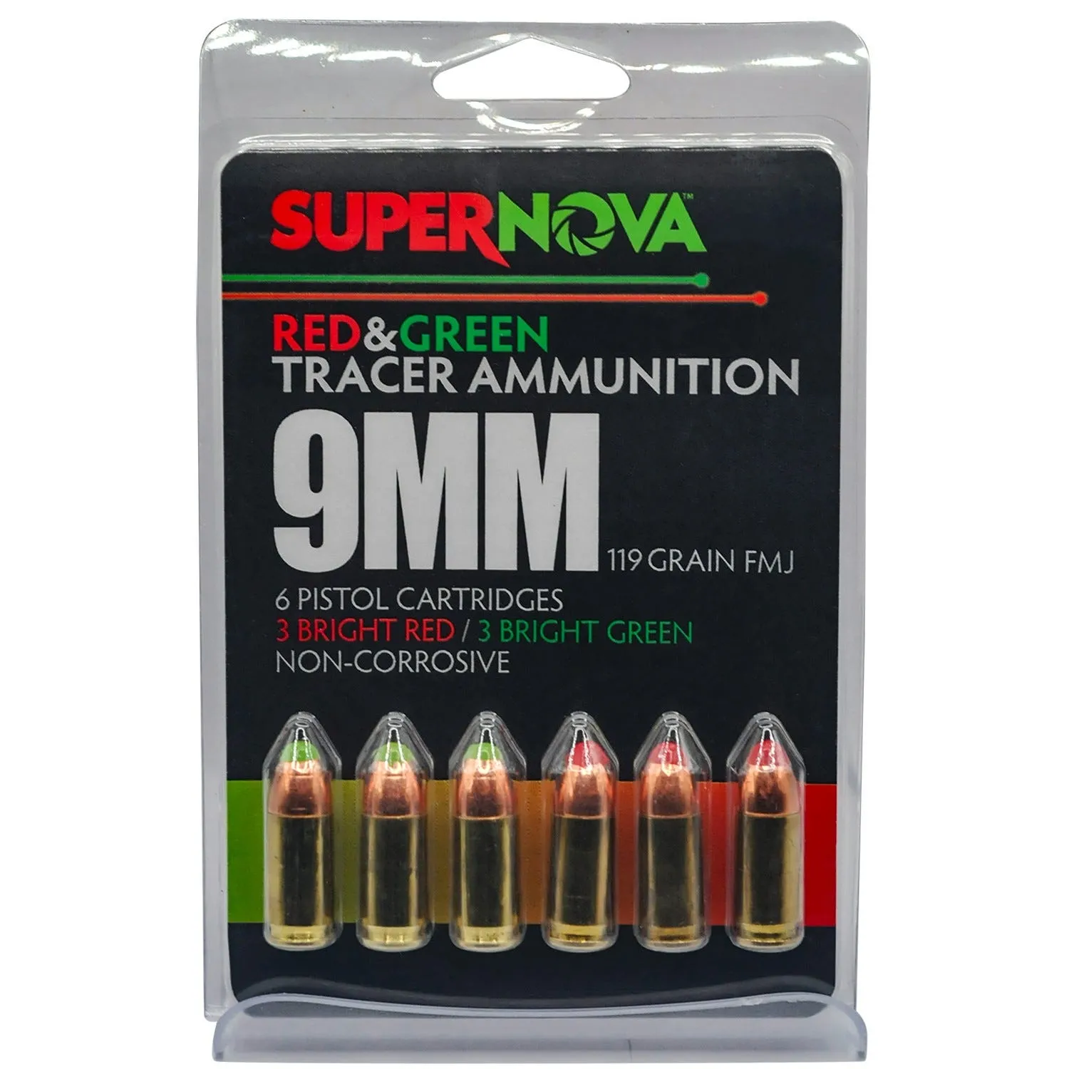 Supernova Green/Red Tracer 9mm 119 Grain 6-Rounds FMJ