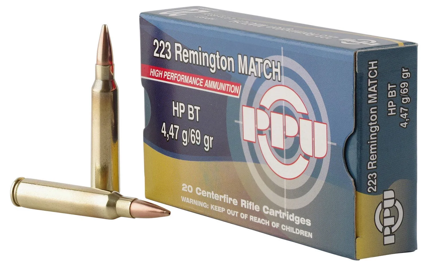 PPU Match Line Ammunition Brass .223 Rem 20-Rounds 69 Grain HPBT