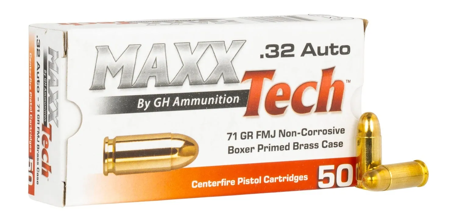 MaxxTech Handgun Ammunition .32 ACP 71 Grain 50-Rounds FMJ
