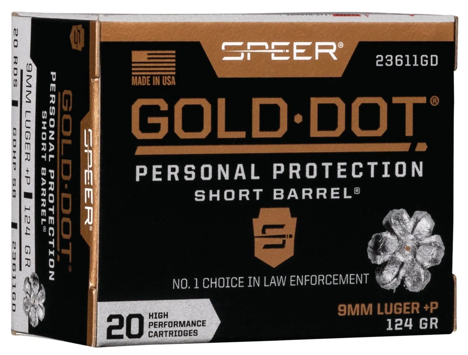 Speer Gold Dot Short Barrel 9mm P 124GR HP 20 Rounds