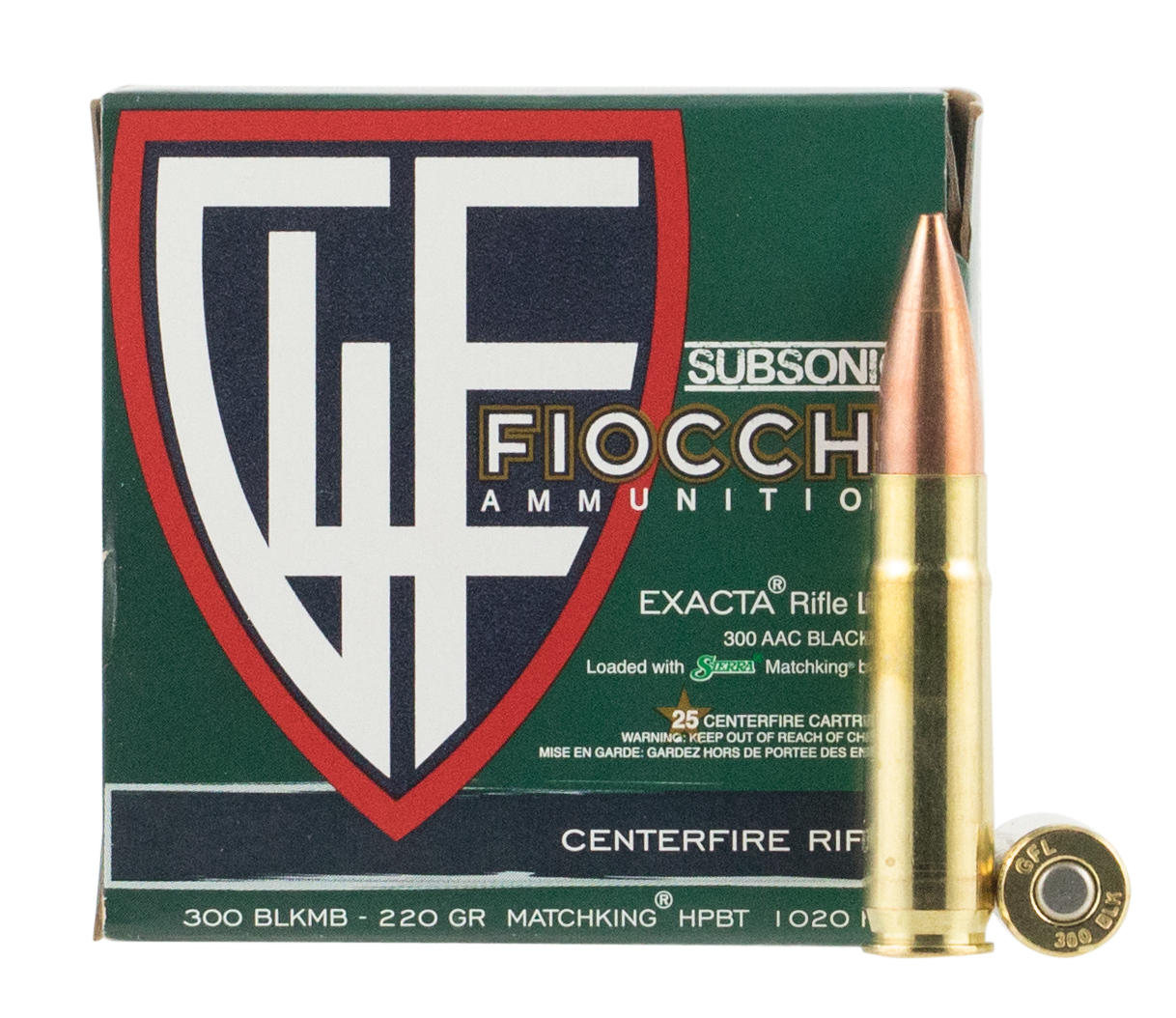 Fiocchi Extrema Subsonic Rifle Ammo Brass .300 AAC Blackout 220 Grain 25-Rounds BTHP