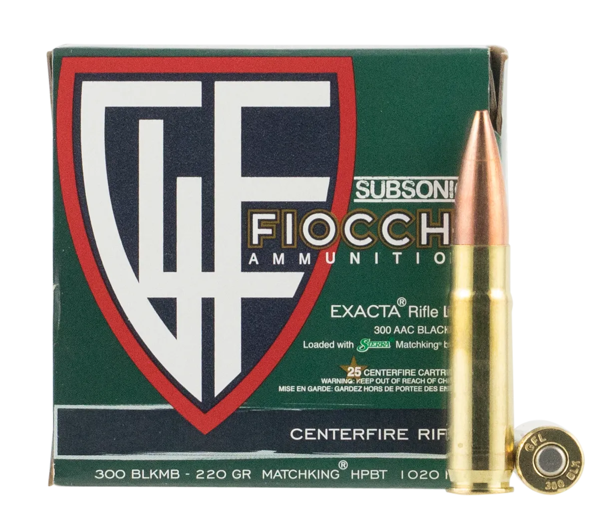 Fiocchi Extrema Subsonic Rifle Ammo Brass .300 AAC Blackout 220 Grain 25-Rounds BTHP