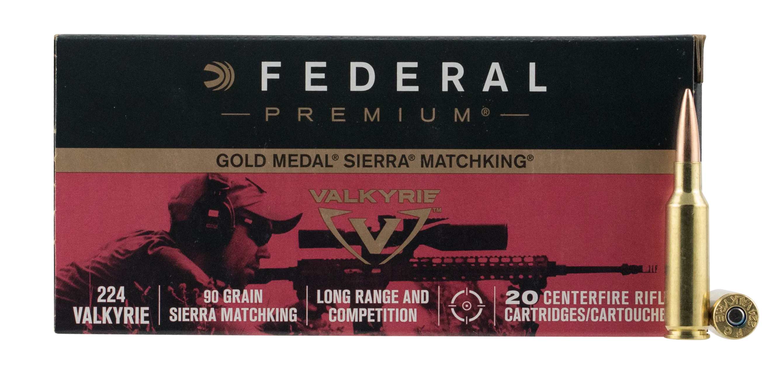 Federal Gold Medal Premium Rifle Ammo Brass .224 Valkyrie 20-Rounds 90 Grain Sierra MatchKing BTHP