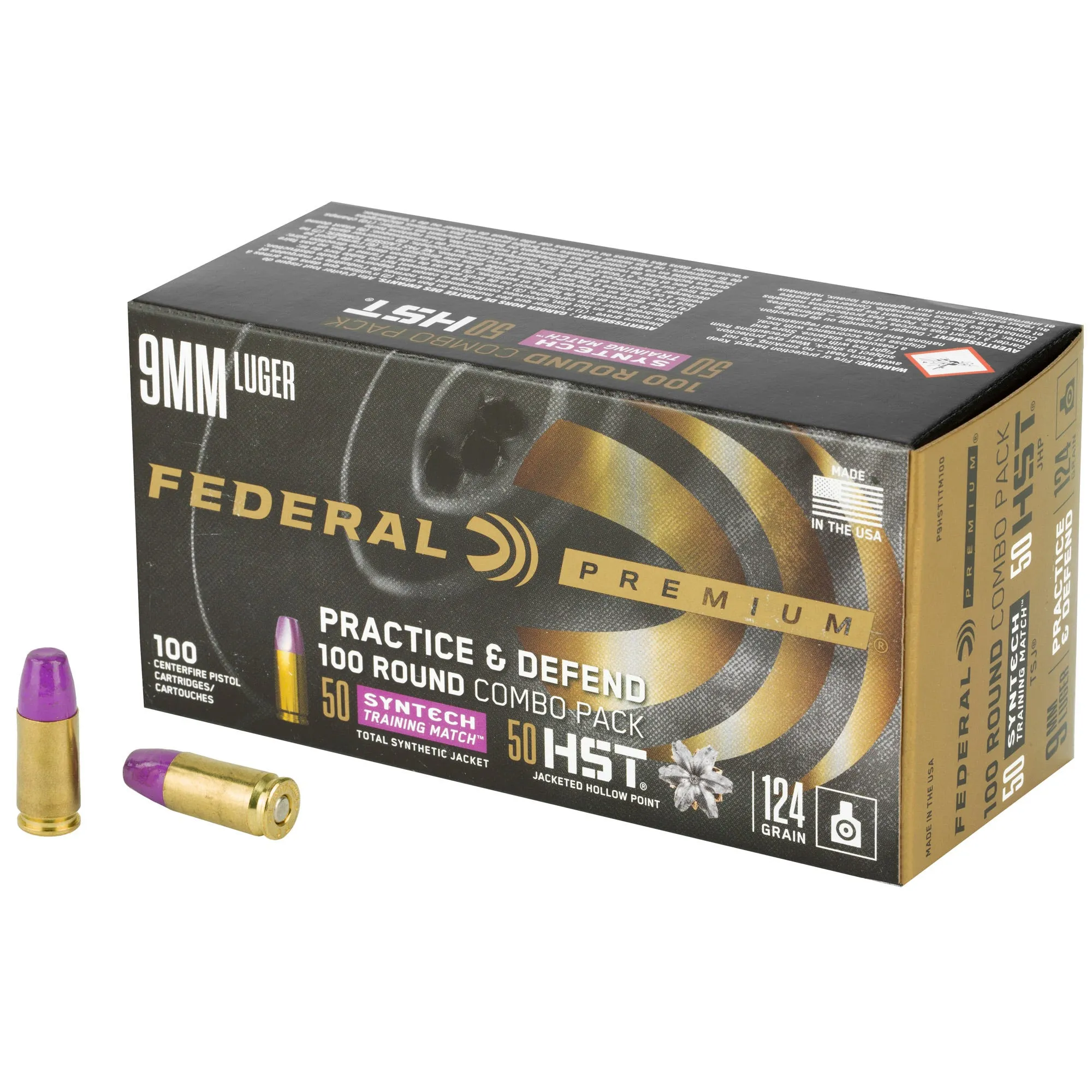 Federal Practice & Defend 9mm 124 Grain 100-Rounds HST / Synthetic