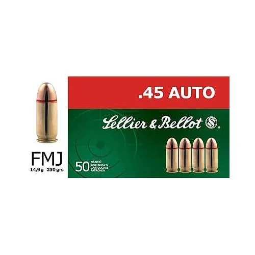 Sellier and Bellot Handgun Brass .45 ACP 230 Grain 1000-Rounds Bulk FMJ