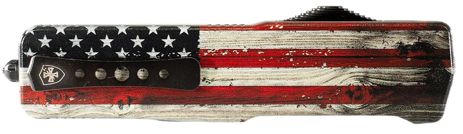 Templar Knife Premium Weighted Painted Wood Grain US Flag OTF Dagger 3 Plain Edge D2 Blade