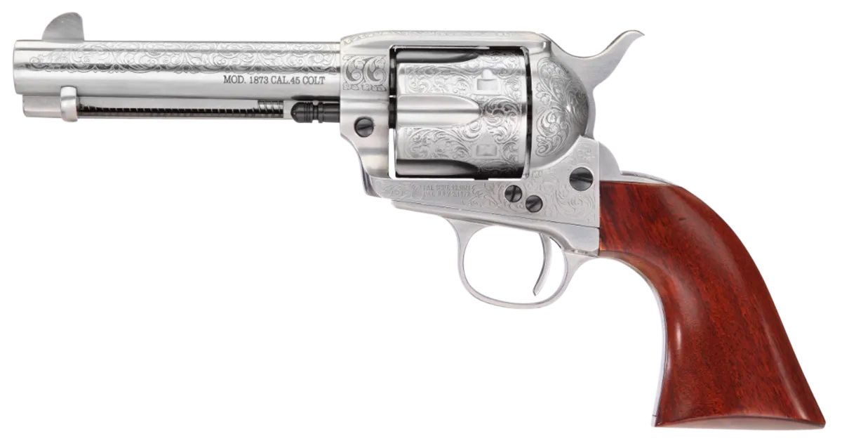 Taylors and Co 1873 Cattleman Steel .45 LC 4.75 Barrel 6-Rounds Floral Engraved