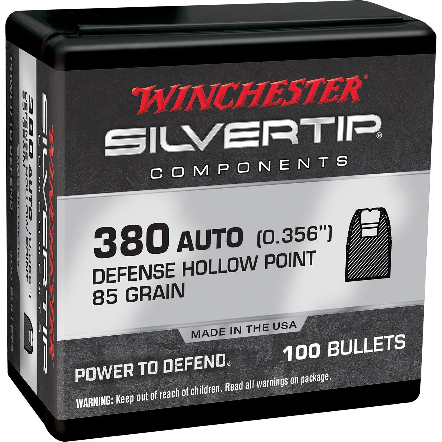 Winchester Silvertip Nickel Plated Brass .380 ACP 85 Grain 100-Rounds JHP