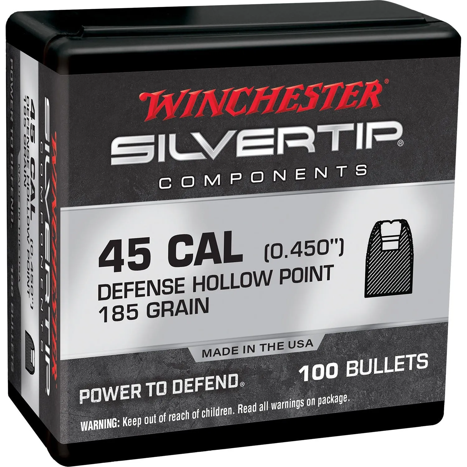 Winchester Silvertip Nickel Plated Brass .45 ACP 185 Grain 100-Rounds JHP