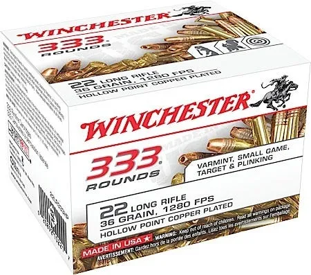 Winchester USA Brass .22 LR 36 Grain 333-Rounds Bulk CPHP