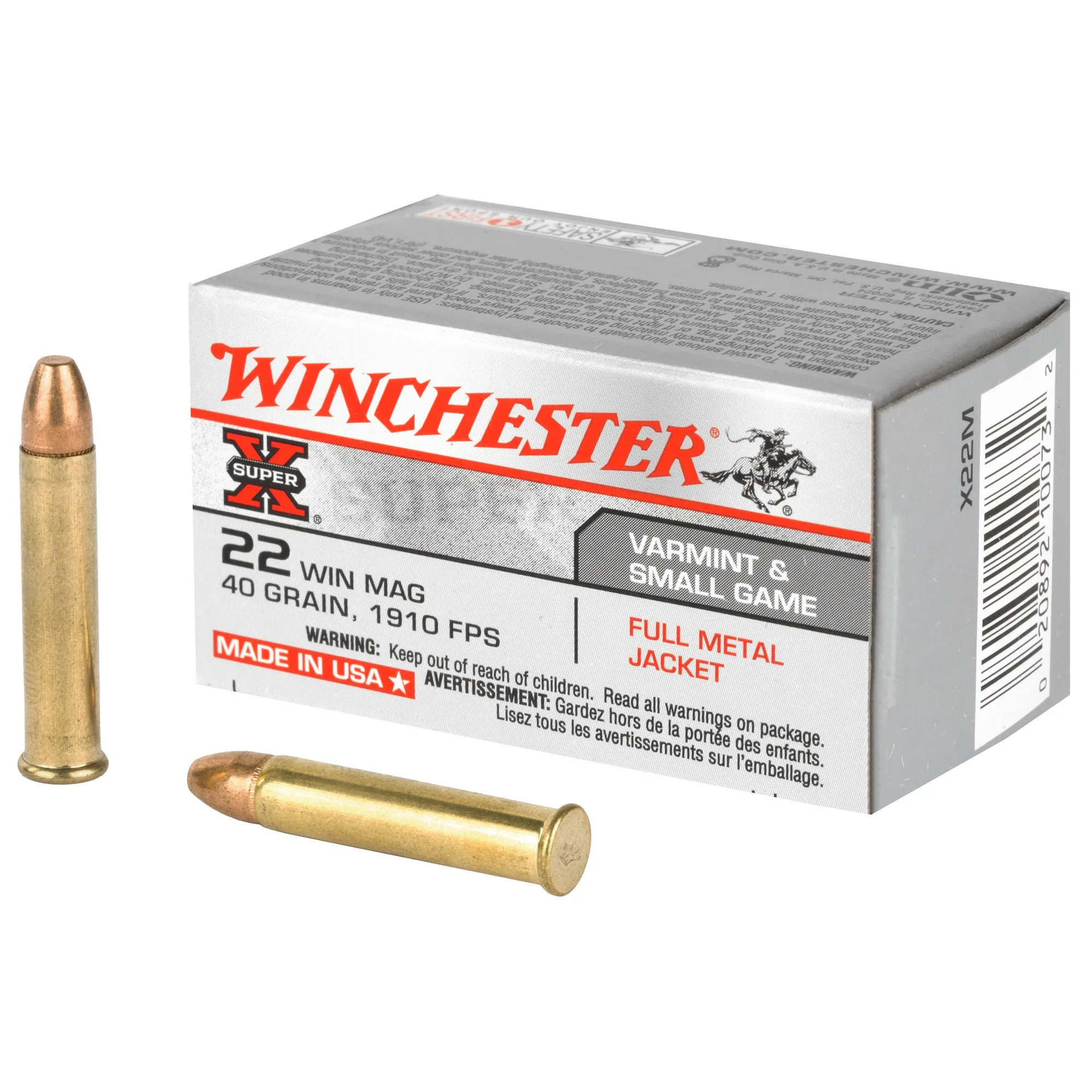 Winchester Super-X Brass .22 Mag 40 Grain 50-Rounds Full Metal Jacket