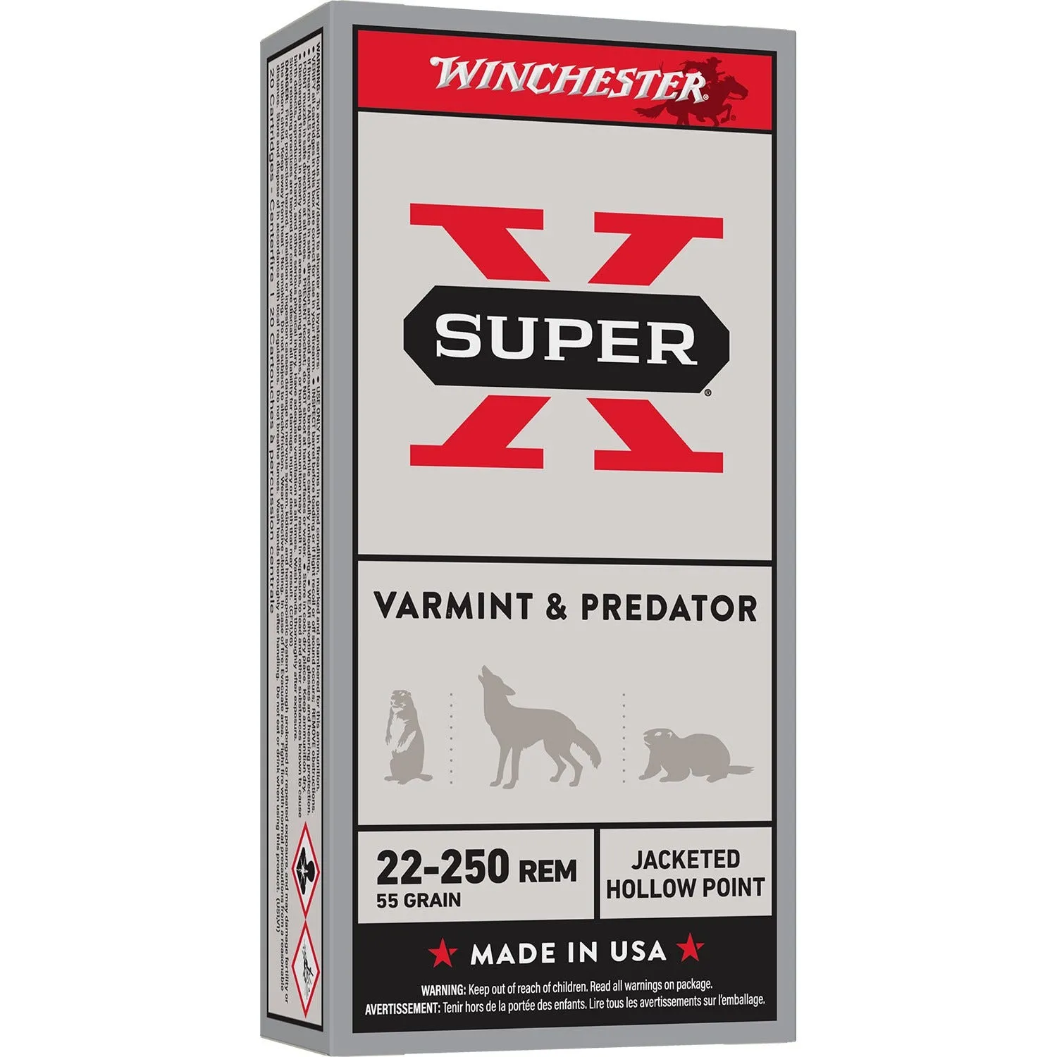 Winchester Super X Varmint & Predator .22-250 Rem 55 Grain 20-Rounds JHP