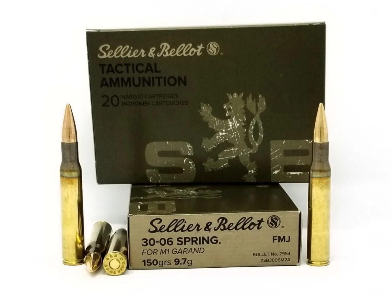 Sellier and Bellot Tactical Ammunition Brass .30-06 150 Grain 20-Rounds FMJ for M1 Garand